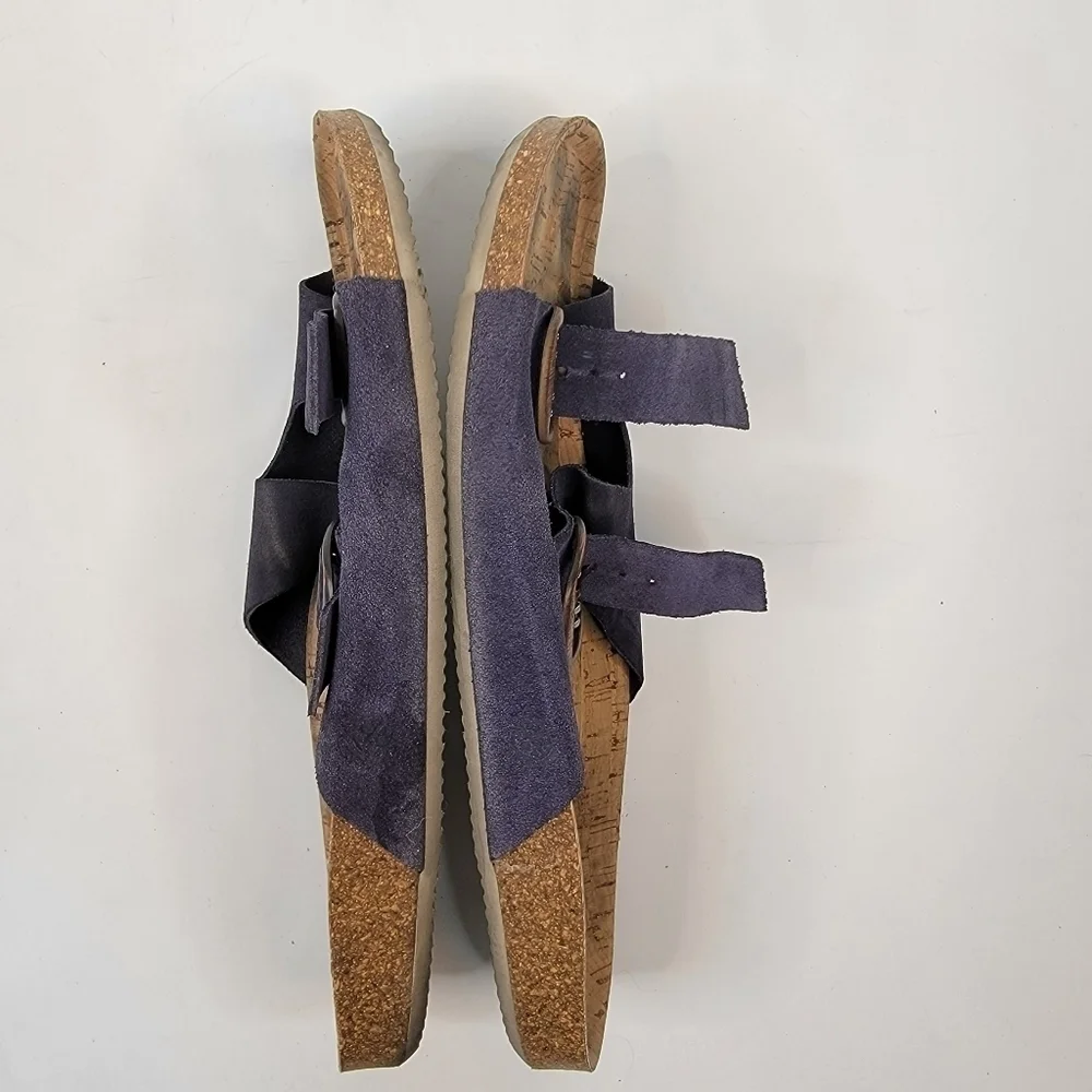 Yokono Leather suede Sandals Sz 9.5 Double Buckled Blue Women's